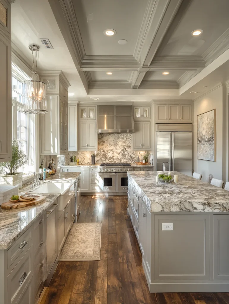 Grey and Beige Kitchen Ideas: Grey Painted Ceiling with Beige Walls