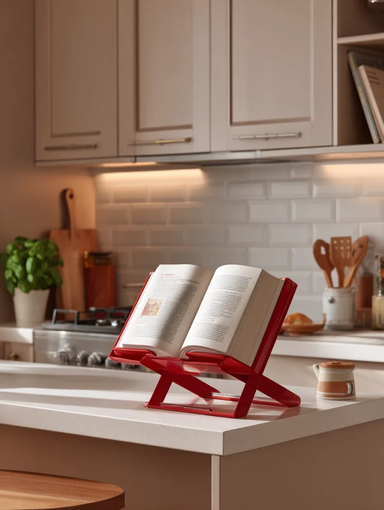 Red Kitchen Decor Ideas: Red Cookbook Stand and Recipe Holder