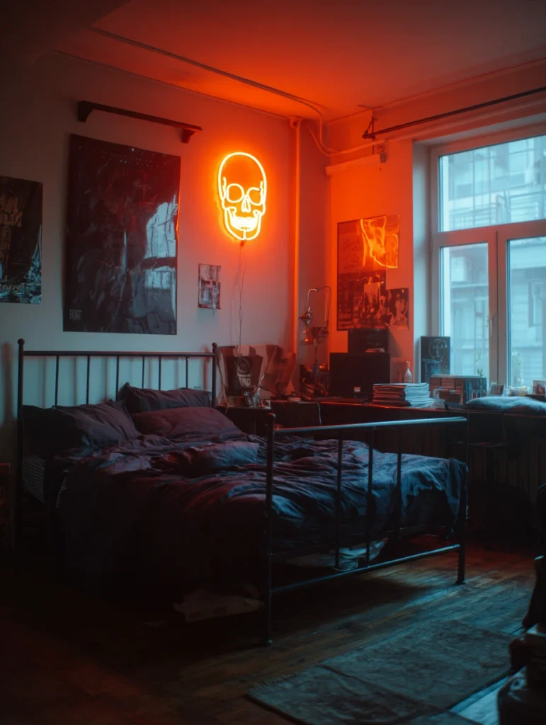 Aesthetic Grunge Room Ideas: Add Neon Signs with Edgy Quotes or Symbols