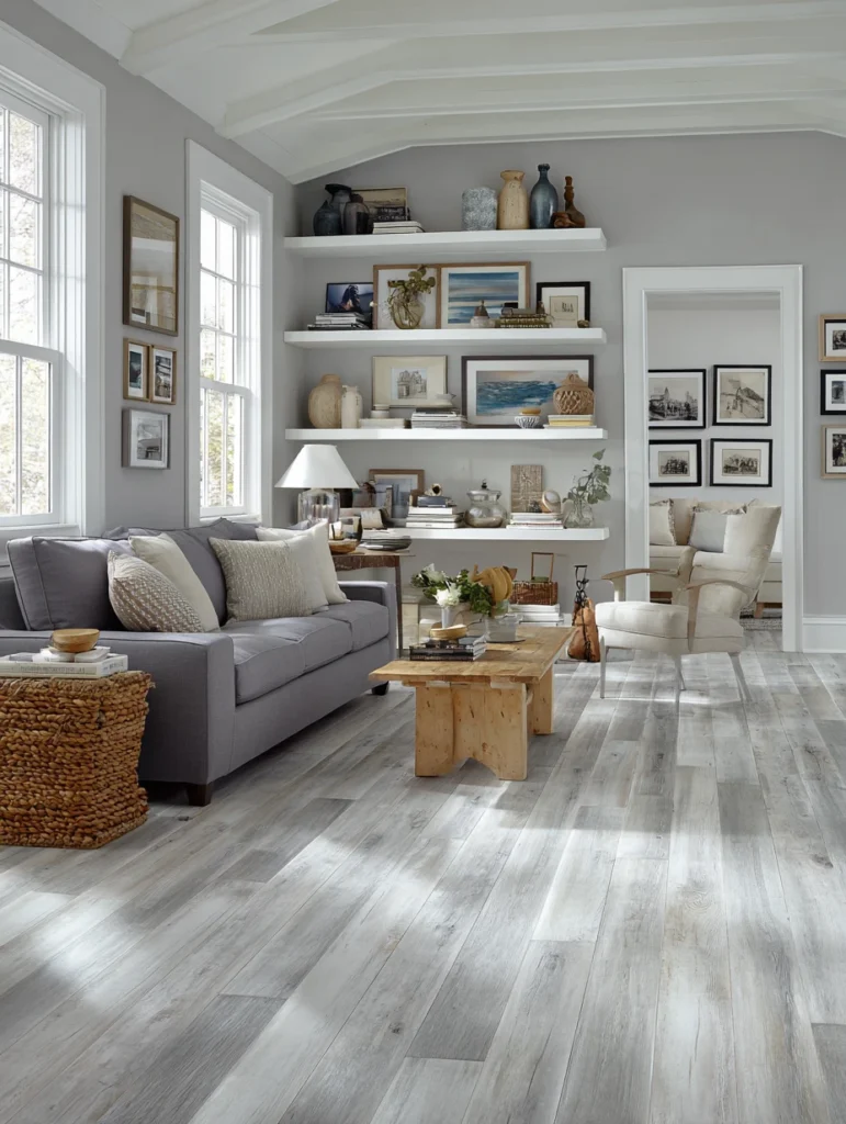 Grey Flooring Living Room Ideas: Personalize With Collections and Displays