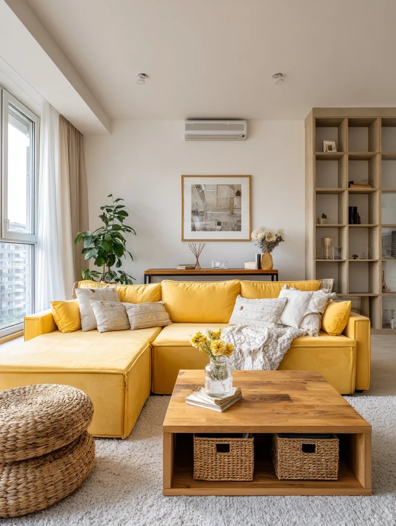 Yellow Couch Living Room Ideas: Make It Multifunctional with Smart Storage
