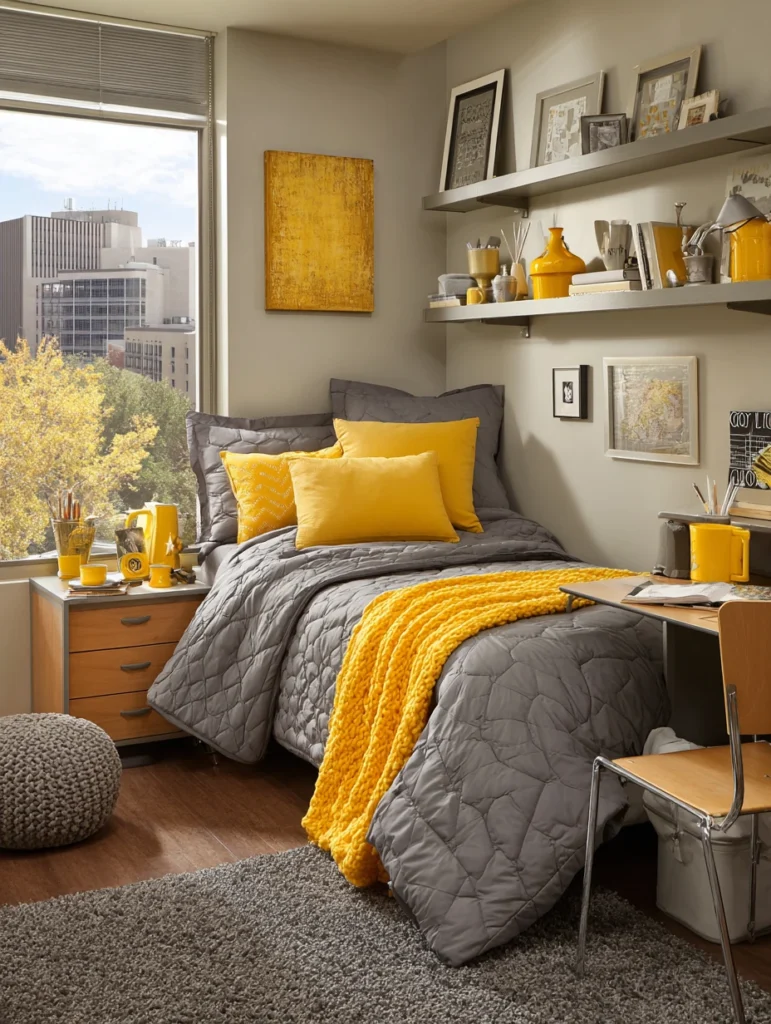 Dorm Room Color Ideas: Warm Gray and Marigold