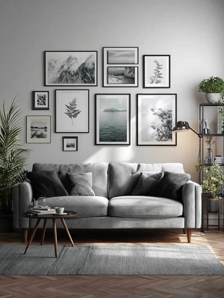 Grey Couch Living Room Ideas: Create a Gallery Wall Behind Your Couch