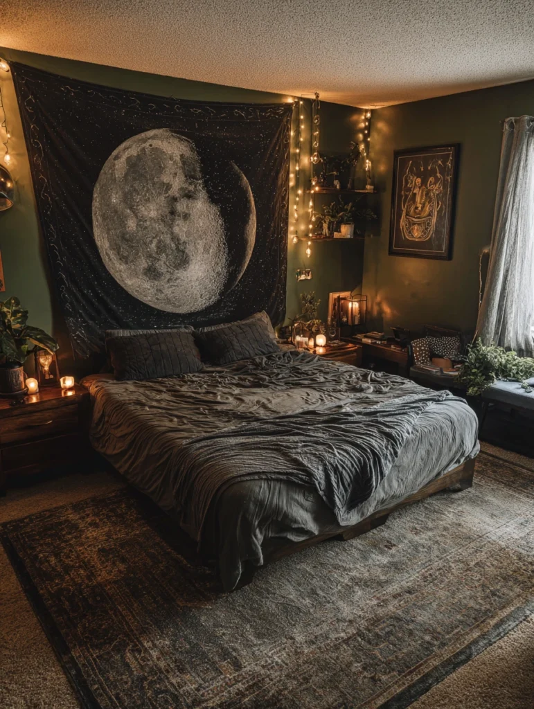 Aesthetic Grunge Room Ideas: Hang Tapestries with Dark or Distressed Designs