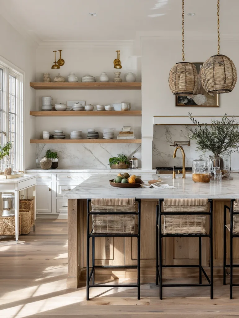 Aesthetic Kitchen Wall Decor Ideas: Open Shelving with Styled Dishware