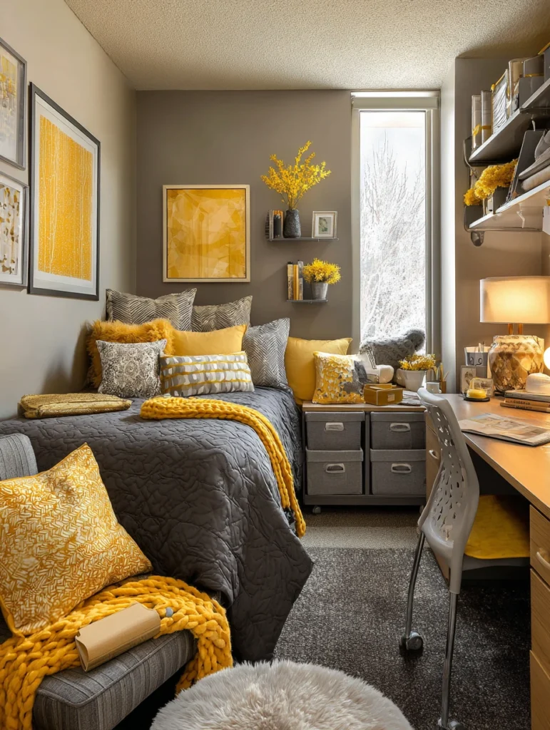 Dorm Room Color Ideas: Mustard Yellow and Charcoal Gray