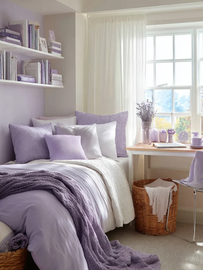 Dorm Room Color Ideas: Lavender and White