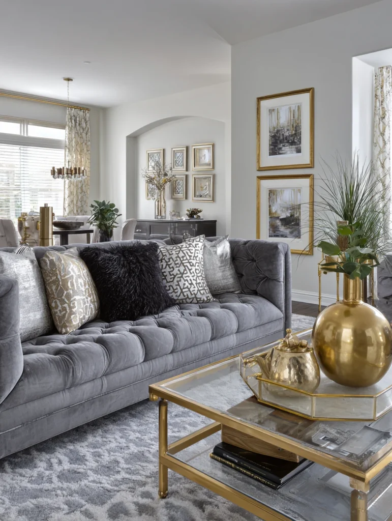 Grey Couch Living Room Ideas: Incorporate Metallic Accents