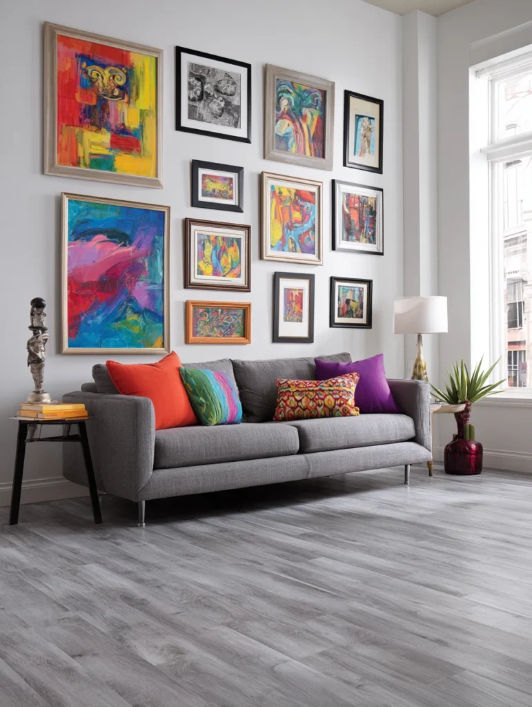 Grey Flooring Living Room Ideas: Add Personality With Bold Artwork