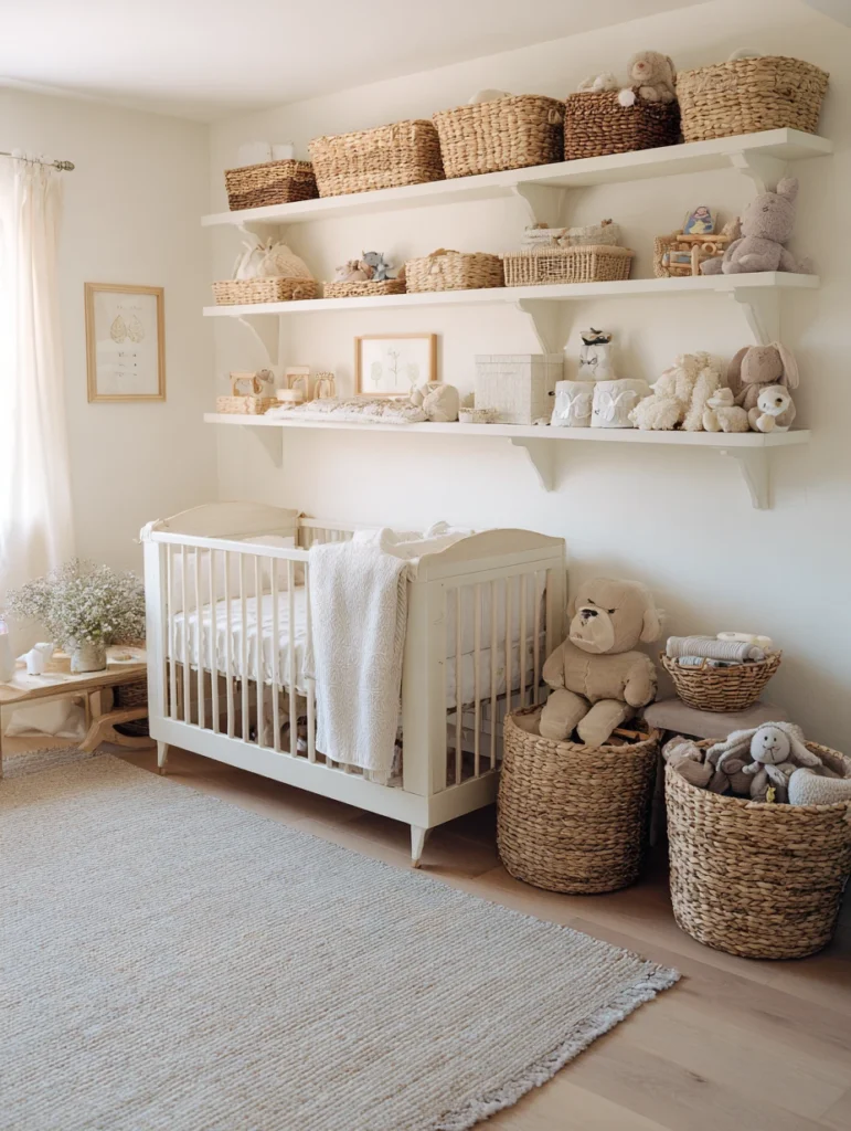 Elegant French Nursery Ideas: Woven Basket Storage