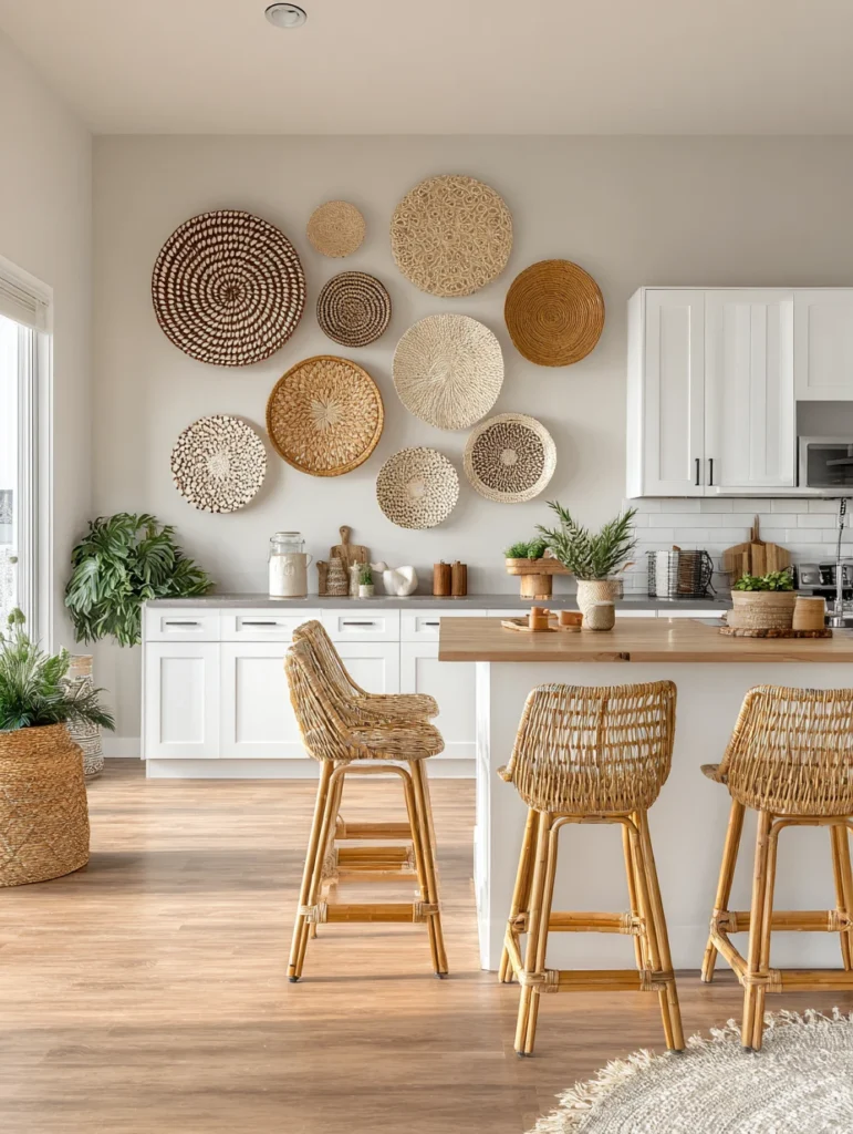 Aesthetic Kitchen Wall Decor Ideas: Woven Basket Wall Arrangement