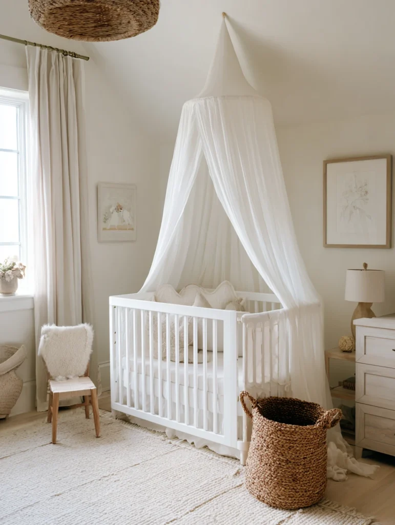Elegant French Nursery Ideas: French-Inspired Canopy Crib Nook