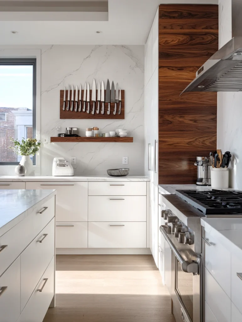 Aesthetic Kitchen Wall Decor Ideas: Magnetic Knife Strip as Art