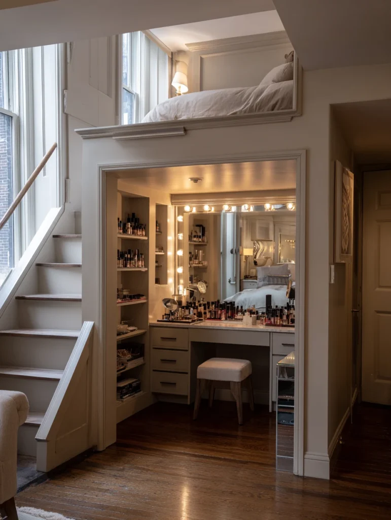 Loft Bed Bedroom Ideas: Dressing Room with Mirror