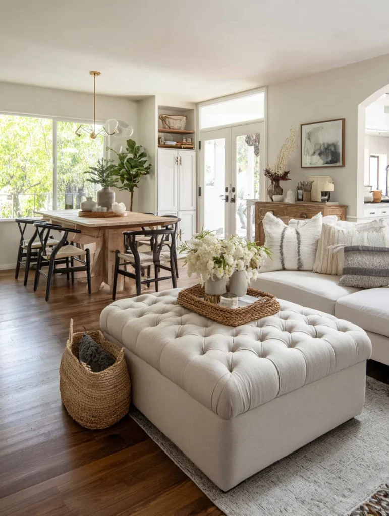 Small Living Room Dining Room Combo Ideas: Invest in a Storage Ottoman