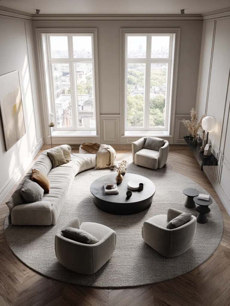 Stylish Living Room Rug Ideas: Round Rugs to Soften Angular Spaces