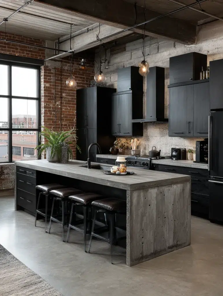 12 Black Cabinets with Concrete