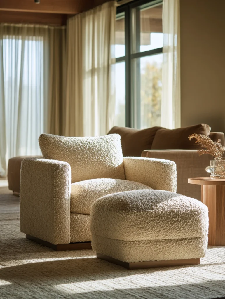 Brown and Cream Living Room Ideas: Incorporate Cream Boucle Textures