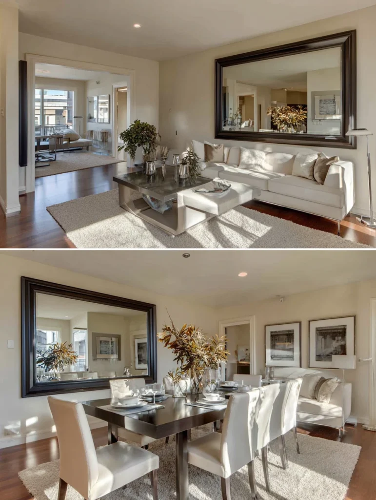 Small Living Room Dining Room Combo Ideas: Use Mirrors to Expand the Space Visually