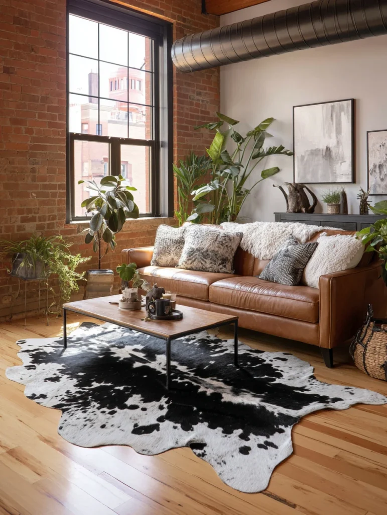 Stylish Living Room Rug Ideas: Cowhide Rugs for Eclectic Style