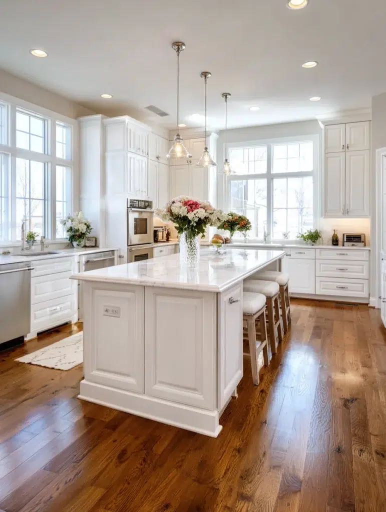 13 White Cabinets with Warm Wood