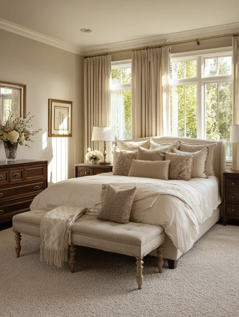 Beige Bedroom Ideas: Add a Beige Upholstered Bench