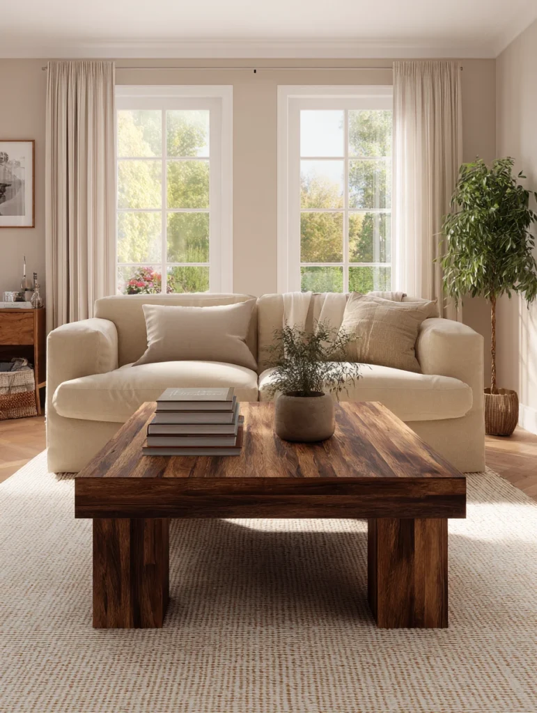 Brown and Cream Living Room Ideas: Style a Brown Wooden Coffee Table