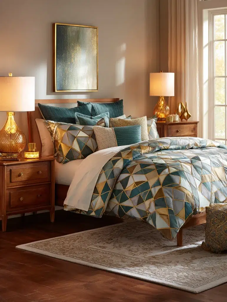 15 Teal and Gold Bedding Set