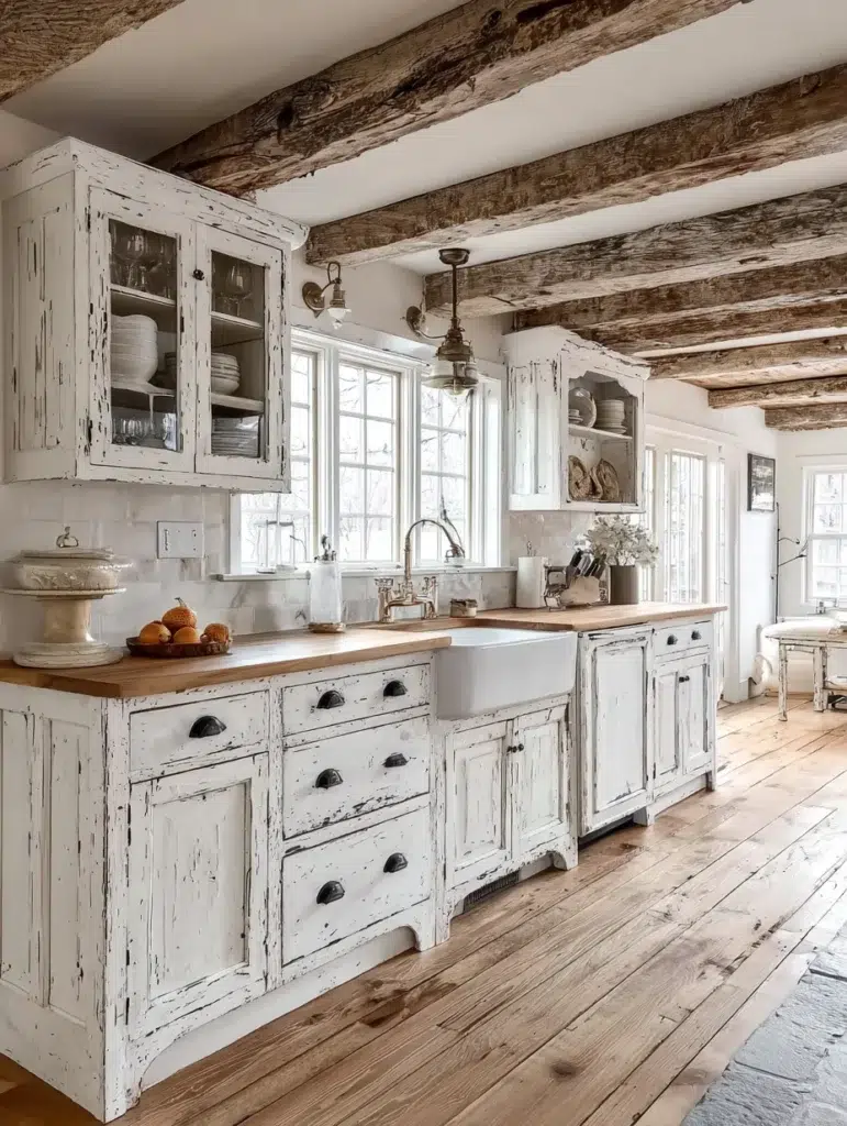 16 Distressed White Cabinets