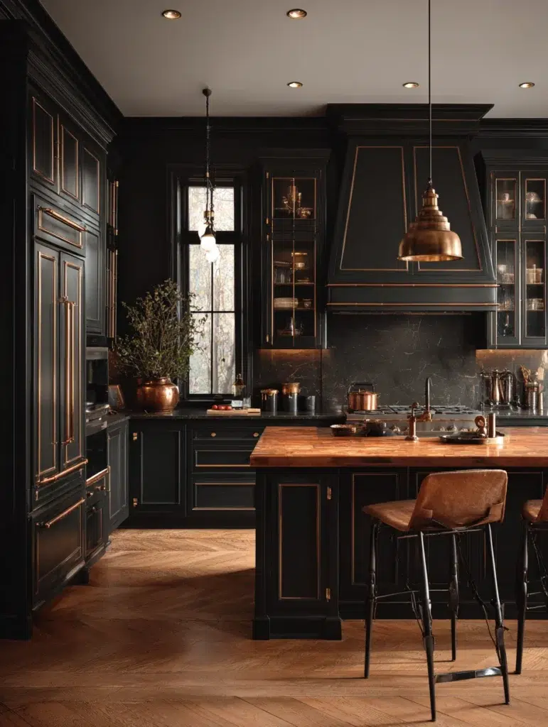 16 Matte Black Cabinets with Copper