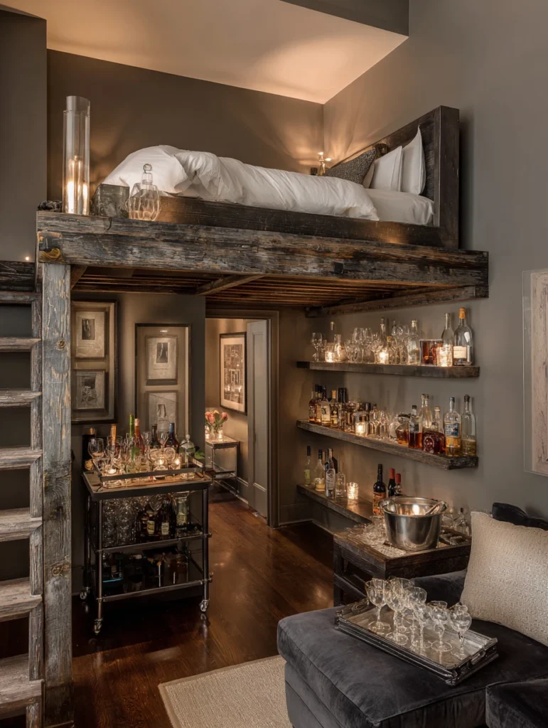Loft Bed Bedroom Ideas: Mini Bar Setup