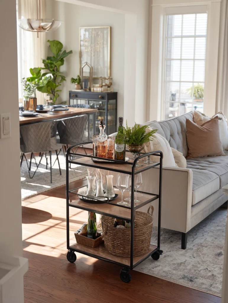 Small Living Room Dining Room Combo Ideas: Use a Bar Cart for Dining Storage