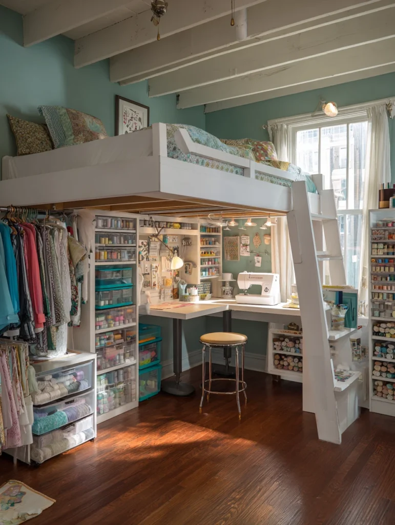 Loft Bed Bedroom Ideas: Sewing Station