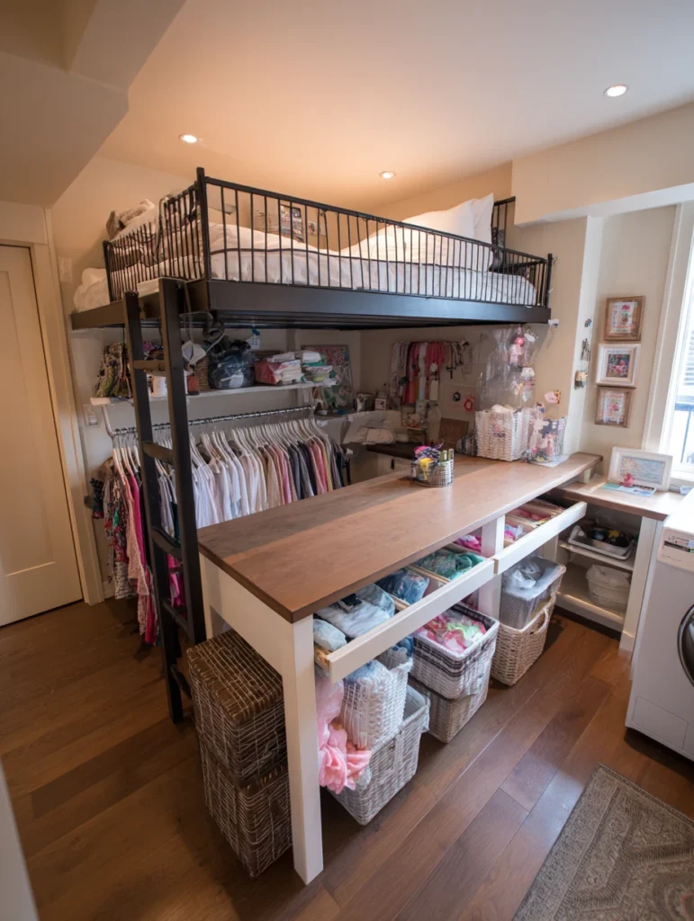 Loft Bed Bedroom Ideas: Laundry Folding Station