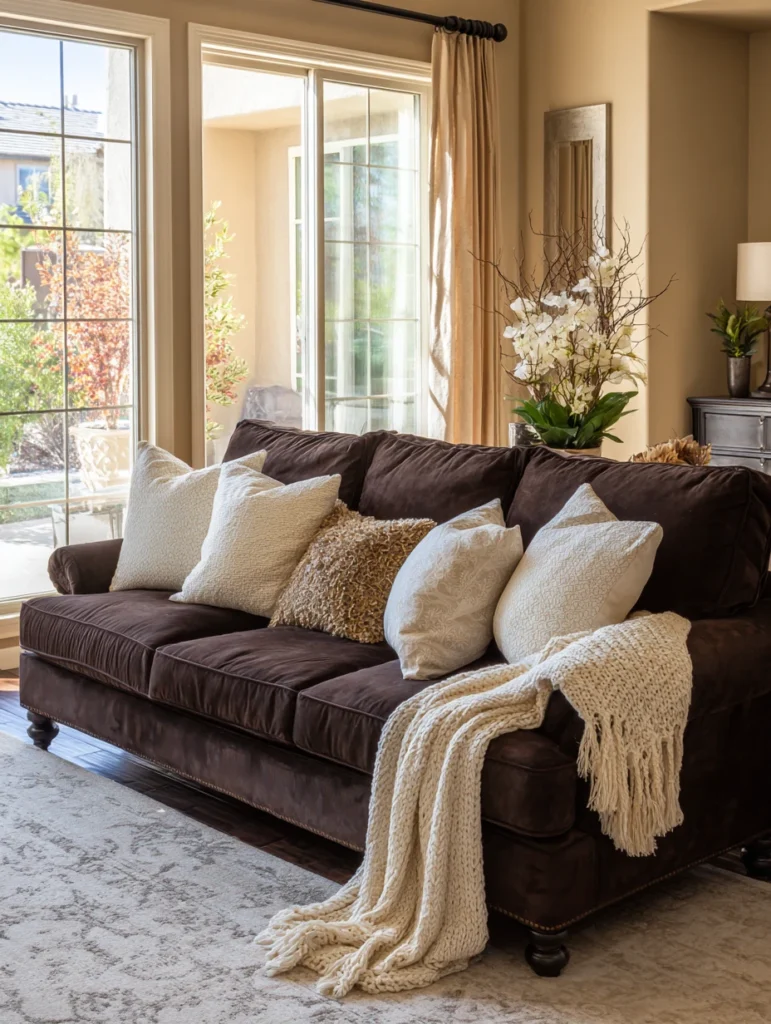 Brown and Cream Living Room Ideas: Anchor the Space With a Chocolate Brown Sofa