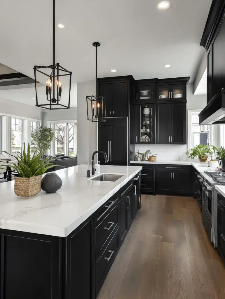 20 Black Cabinets with White Quartz