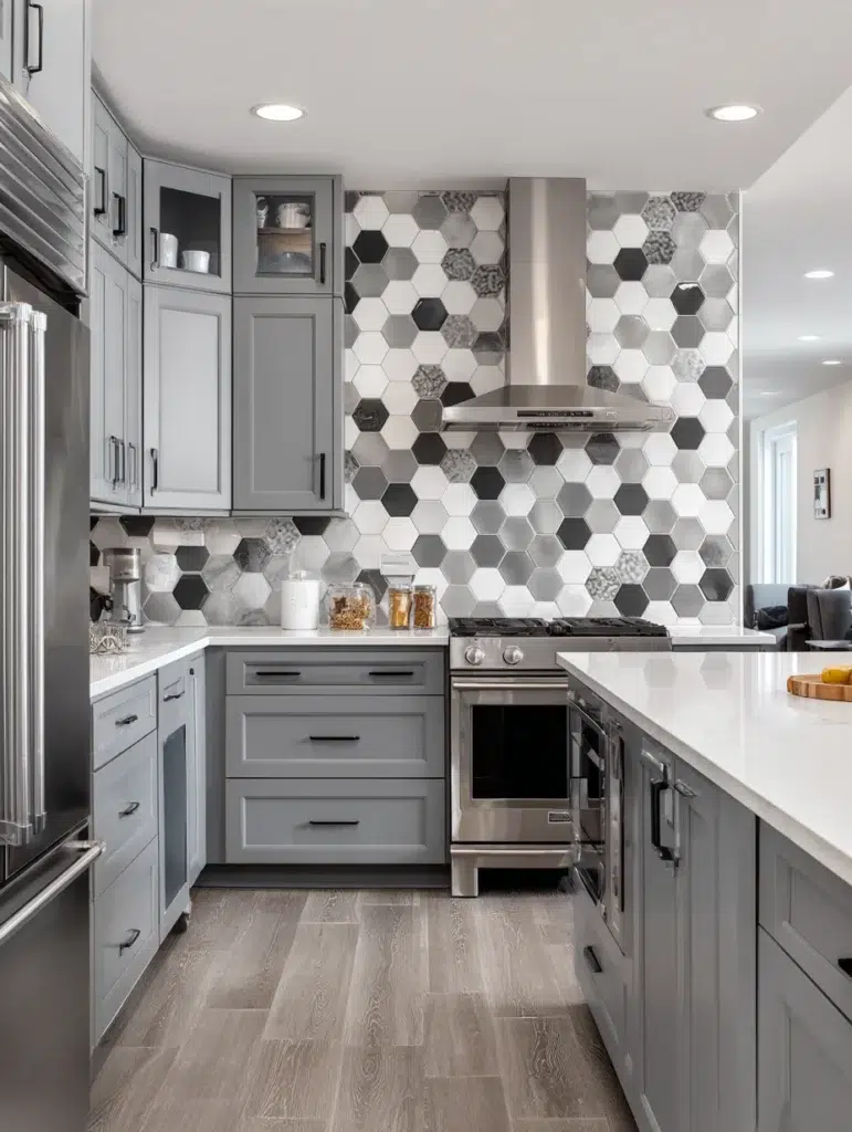 20 Grey Cabinets with Hexagonal