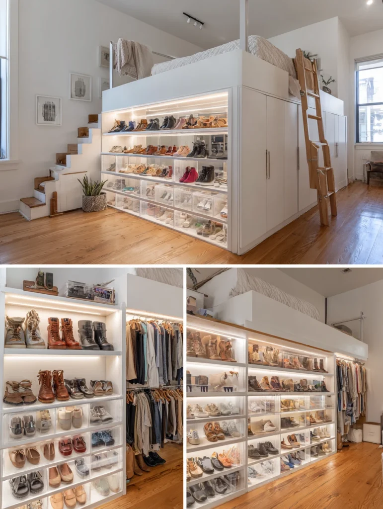 Loft Bed Bedroom Ideas: Shoe Collection Display