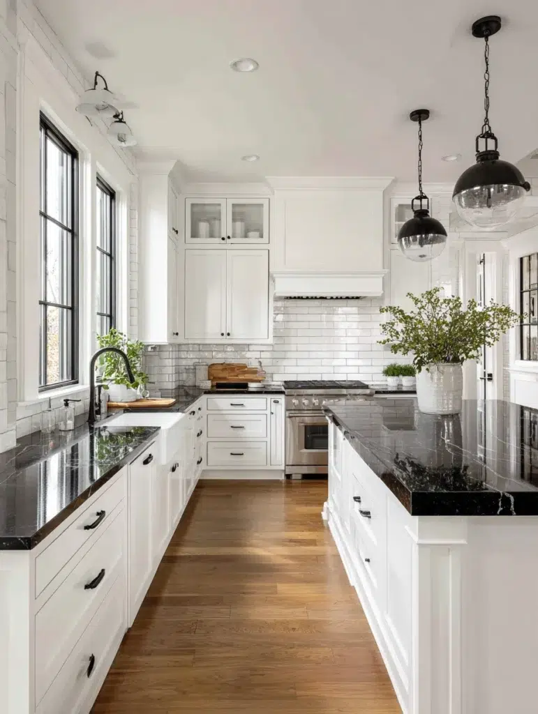 21 White Cabinets with Black