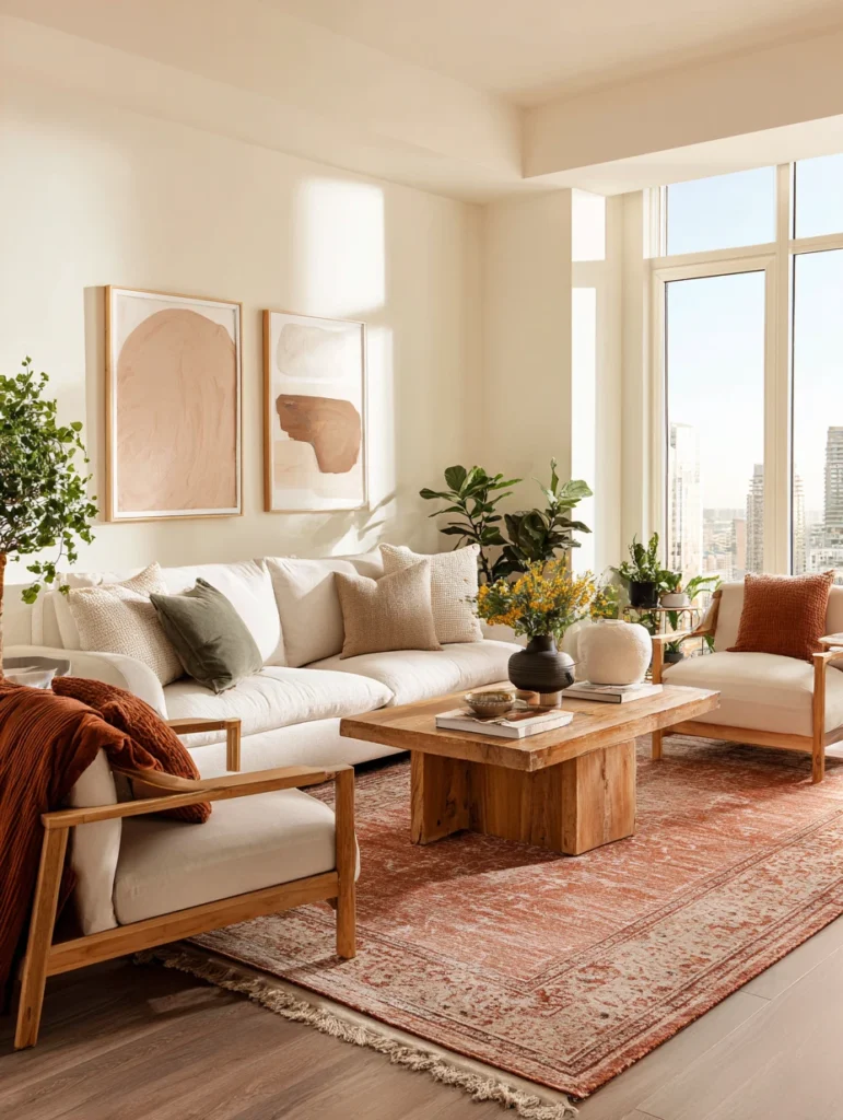 Stylish Living Room Rug Ideas: Earthy Terracotta and Rust Tones