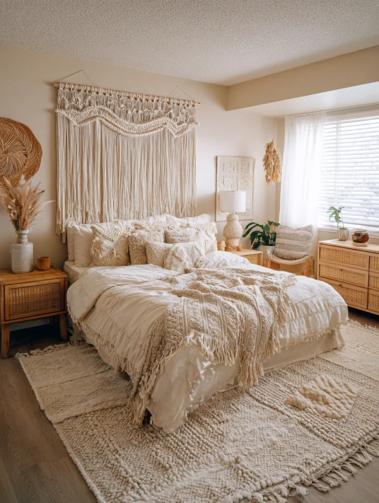 Beige Bedroom Ideas: Incorporate Woven Wall Hangings