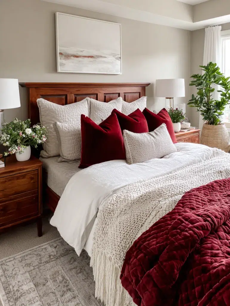 4 Ruby Red Throw Pillows