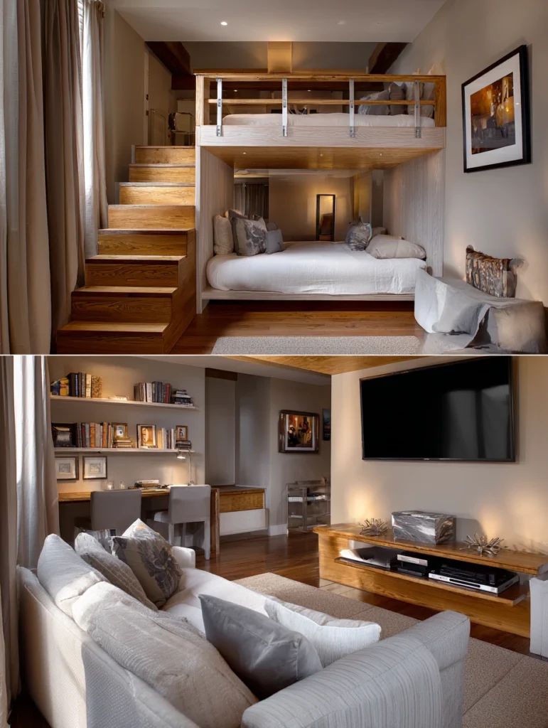 Loft Bed Bedroom Ideas: Mini Entertainment Center