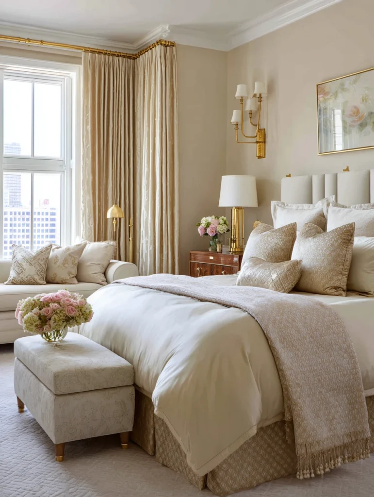 Beige Bedroom Ideas: Use Brass or Gold Fixtures