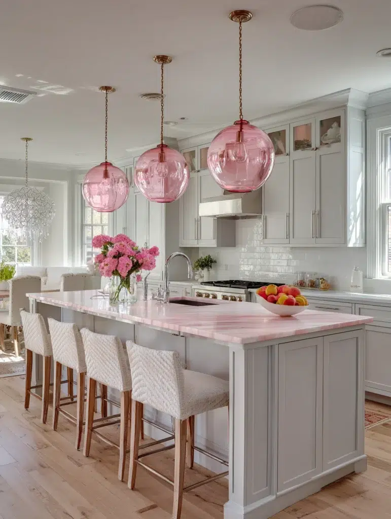 7 Pink Glass Pendant Lights