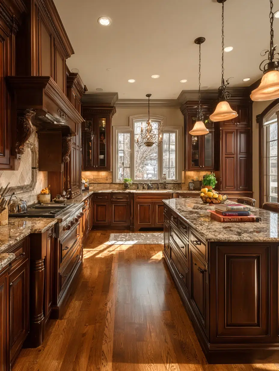 1. Rich Wood Cabinetry with Raised Panels