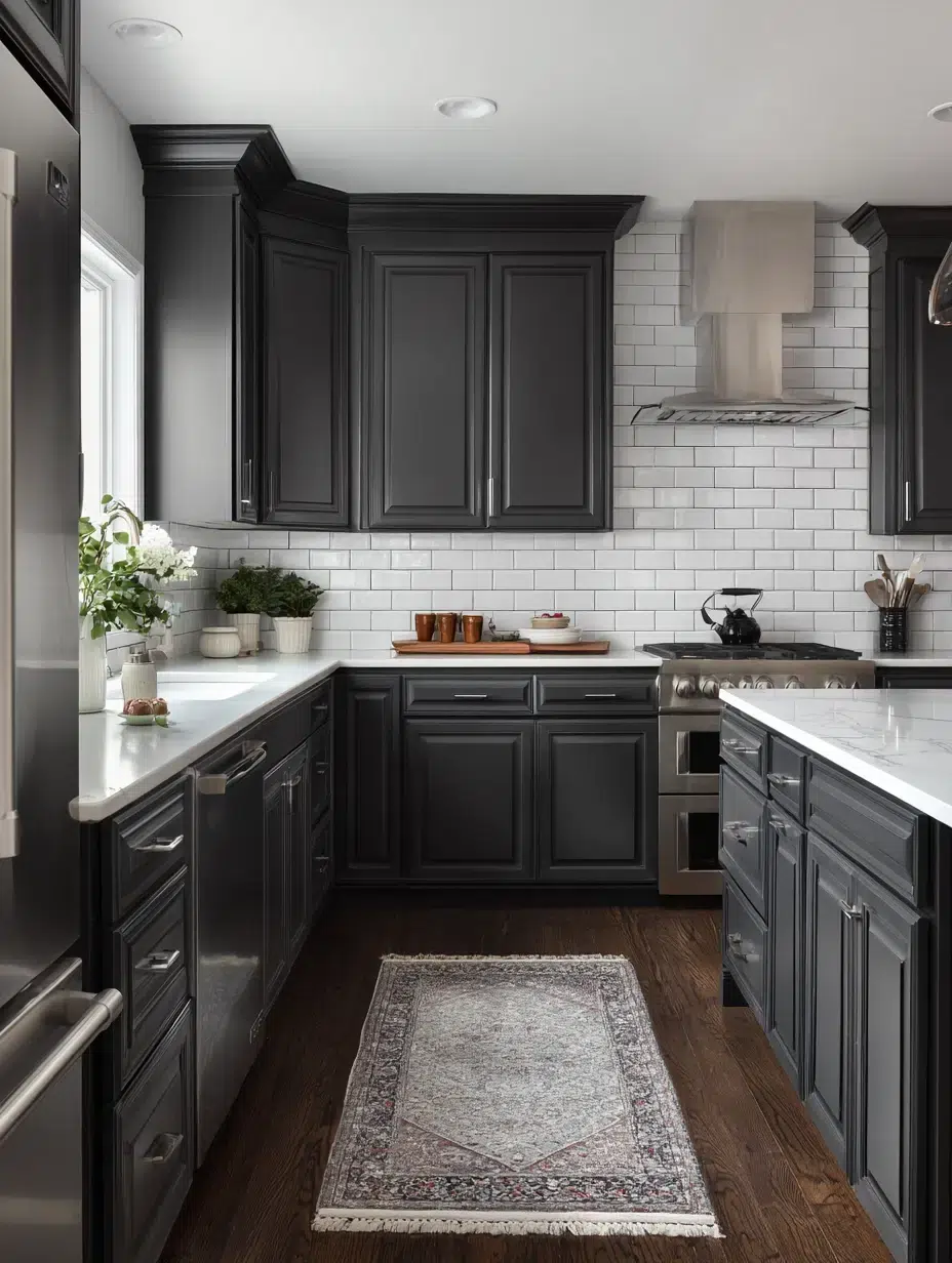 17. Dark Grey with White Subway Tile
