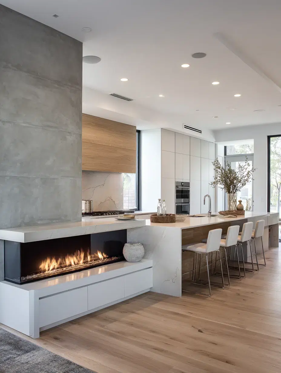 2. Sleek Gas Fireplace for Modern Kitchens