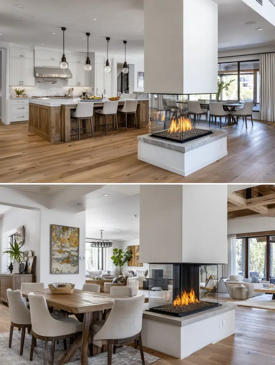 3. Double-Sided Fireplace for Open Concepts