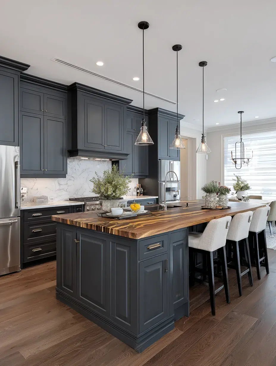 4. Dark Grey Kitchen Island as a Statement Piece